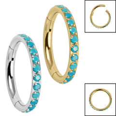 Titanium Pave Set Turquoise Edge Hinged Clicker Ring