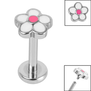 Titanium Internally Threaded Labrets 1.2mm - Steel Daisy Flower