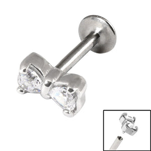 Titanium Internally Threaded Labrets 1.2mm - Steel Claw Set Jewelled Bow