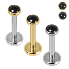 Titanium Internally Threaded Labrets 1.2mm - Titanium Bezel Set Black Onyx Stone Top