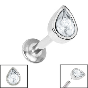 Titanium Internally Threaded Labrets 1.2mm - Steel Bezel Set Jewelled Pear