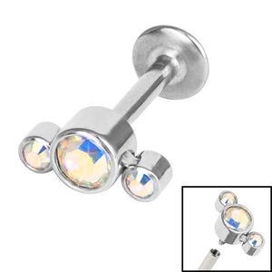 Titanium Internally Threaded Labrets 1.2mm - Infinity Titanium 3 Bezel Set Jewelled Crescent