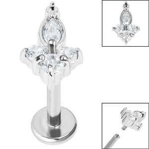 Titanium Internally Threaded Labrets 1.2mm - Steel Claw Set CZ Marquise Jewelled Asia Trinity