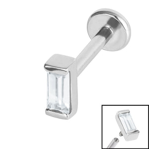 Titanium Internally Threaded Labrets 1.2mm - Steel Channel Set Baguette Cut Jewel