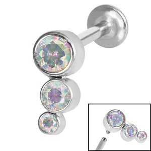Titanium Internally Threaded Labrets 1.2mm - Infinity Titanium Bezel Set Jewelled Triple Curve