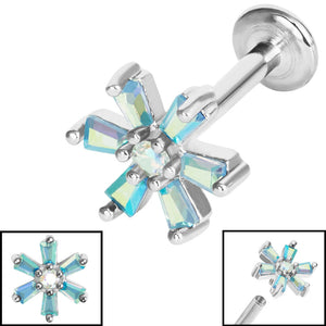 Titanium Internally Threaded Labrets 1.2mm - Steel Claw Set CZ Lily Flower