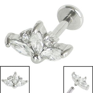 Titanium Internally Threaded Labrets 1.2mm - Steel Claw Set 3 Jewelled Marquise Sunset