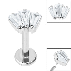 Titanium Internally Threaded Labrets 1.2mm - Steel Three Jewelled Art Deco Baguette Fan