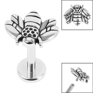 Titanium Internally Threaded Labrets 1.2mm - Steel Honey Bee