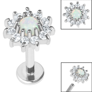 Titanium Internally Threaded Labrets 1.2mm - Steel Claw Set Synthetic Opal and CZ Jewel Sunflower