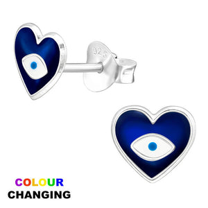 Sterling Silver Evil Eye Heart Ear Stud Earrings