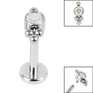 Titanium Internally Threaded Labrets 1.2mm - Titanium Bezel Set Single Jewelled Asia Top