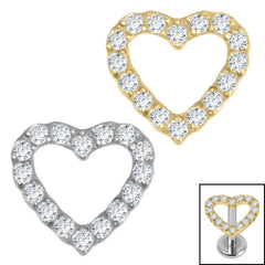 Titanium Pave Set Jewelled Everlasting Heart for Internal Thread shafts in 1.2mm