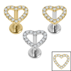 Titanium Internally Threaded Labrets 1.2mm - Titanium Pave Set Jewelled Everlasting Heart