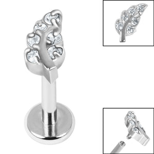 Titanium Internally Threaded Labrets 1.2mm - Steel Claw Set Jewelled Leaf