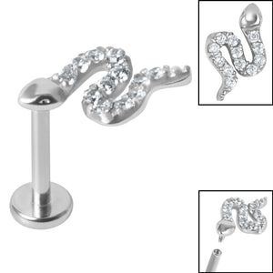 Titanium Internally Threaded Labrets 1.2mm - Steel Claw Set Jewelled Snake