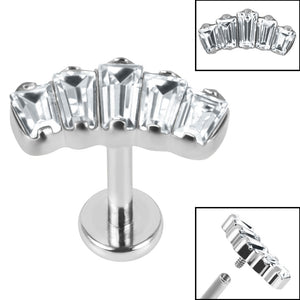 Titanium Internally Threaded Labrets 1.2mm - Titanium Five Jewelled Art Deco Baguette Fan
