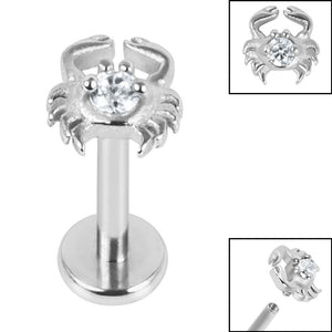 Titanium Internally Threaded Labrets 1.2mm - Steel Jewelled Crab