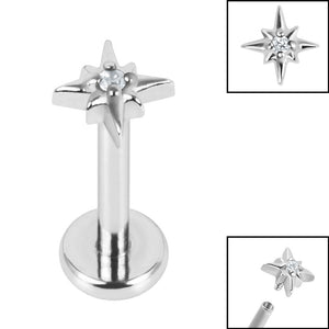 Titanium Internally Threaded Labrets 1.2mm - Steel Jewelled 8 Point Star