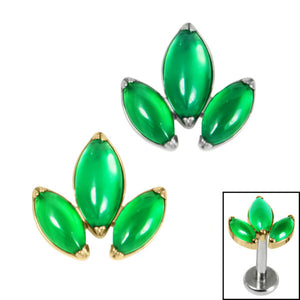 Titanium Claw Set Green Aventurine Marquise Stone Leaves Trio Top for Internal Thread shafts in 1.2mm