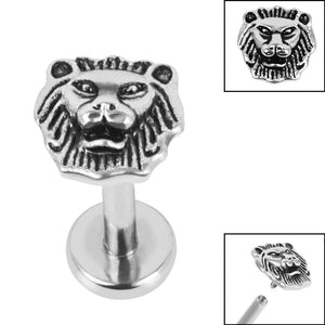 Titanium Internally Threaded Labrets 1.2mm - Steel Lion Head