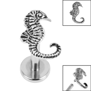 Titanium Internally Threaded Labrets 1.2mm - Steel Seahorse
