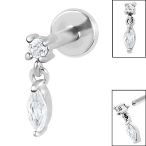 Titanium Internally Threaded Labrets 1.2mm - Steel Solitaire with Marquise Drop Gem