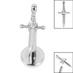 Titanium Internally Threaded Labrets 1.2mm - Steel Mini Jewelled Dagger