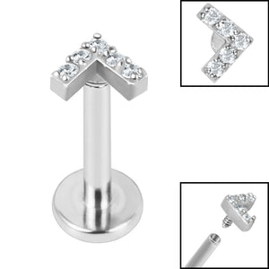 Titanium Internally Threaded Labrets 1.2mm - Steel Jewelled Chevron