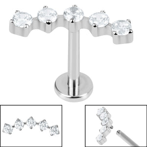 Titanium Internally Threaded Labrets 1.2mm - Titanium Floating 5 Jewel Curve
