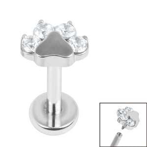Titanium Internally Threaded Labrets 1.2mm - Titanium Claw Set Jewelled Paw Print