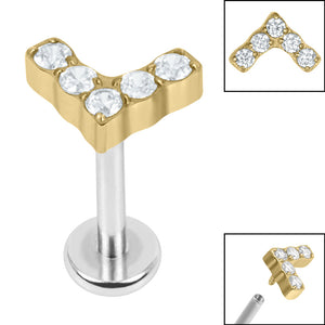 Titanium Internally Threaded Labrets 1.2mm - Titanium Claw Set Jewelled Chevron