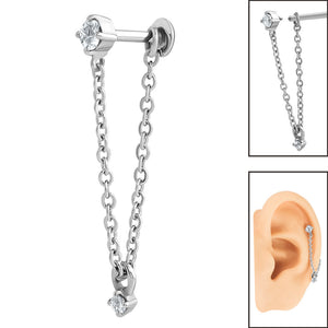 Titanium Internally Threaded Labrets 1.2mm - Steel Piercing Connection Chain with Drop Gem