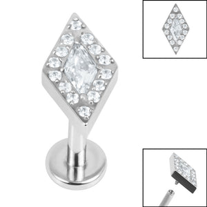 Titanium Internally Threaded Labrets 1.2mm - Titanium Jewelled Diamond Shaped Halo