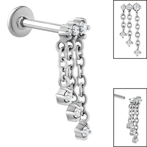 Titanium Internally Threaded Labrets 1.2mm - Steel 6 Jewel Cascade Chain