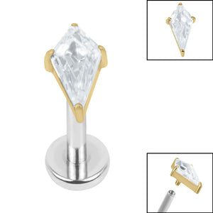 Titanium Internally Threaded Labrets 1.2mm - Titanium Claw Set Jewelled Kite Shape