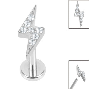 Titanium Internally Threaded Labrets 1.2mm - Titanium Jewelled Lightning Bolt
