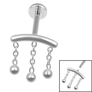 Titanium Internally Threaded Labrets 1.2mm - Titanium 3 Ball Chain Drop