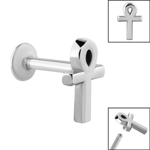 Titanium Internally Threaded Labrets 1.2mm - Steel Ankh