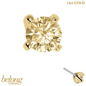 belong 14ct Solid Gold Threadless (Bend fit) Claw Set Round CZ Jewel 3mm