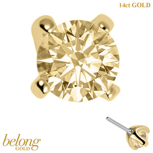 belong 14ct Solid Gold Threadless (Bend fit) Claw Set Round CZ Jewel 4mm