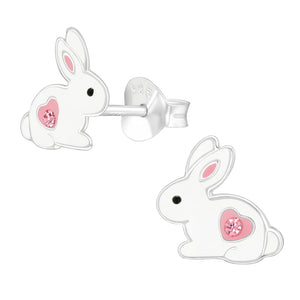 Sterling Silver Rabbit with Crystal Heart Ear Stud Earrings ES113