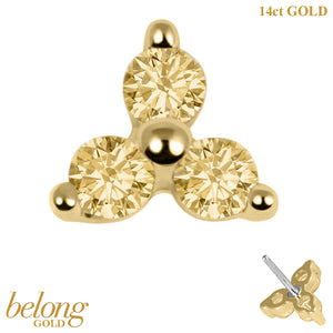 belong 14ct Solid Gold Threadless (Bend fit) Claw Set CZ Jewelled Trinity