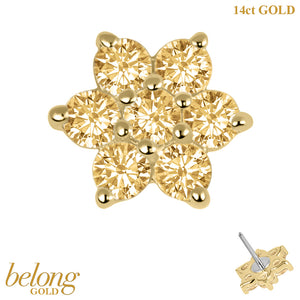 belong 14ct Solid Gold Threadless (Bend fit) Claw Set CZ Jewelled Flower