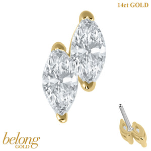 belong 14ct Solid Gold Threadless (Bend fit) Claw Set CZ Marquise Duo Jewel