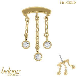 belong 14ct Solid Gold Threadless (Bend fit) Balance Jewelled Chain Drops