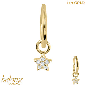 belong 14ct Solid Gold Hinged Clicker Ring with 5 Point CZ Jewelled Star Charm