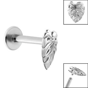 Titanium Internally Threaded Labrets 1.2mm - Steel Monstera Leaf