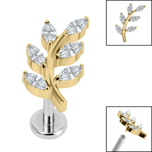 Titanium Internally Threaded Labrets 1.2mm - Titanium Claw Set Jewelled Vine