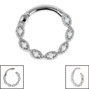 Steel Paris Milgrain Jewelled Hinged Clicker Ring